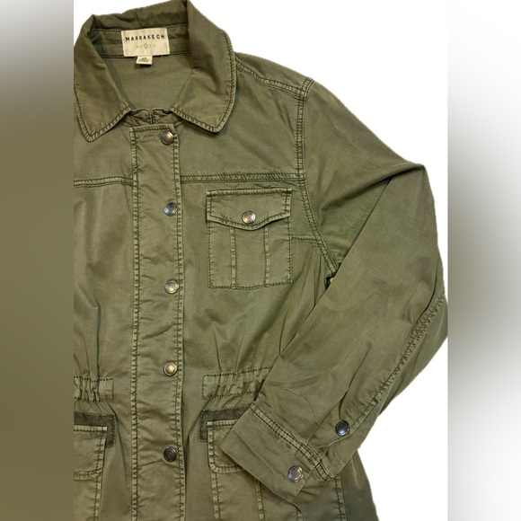 ✨Women’s XS Marrakech Anthropologie Army Green Zip Button Up Utility Coat Jacket - Picture 2 of 12